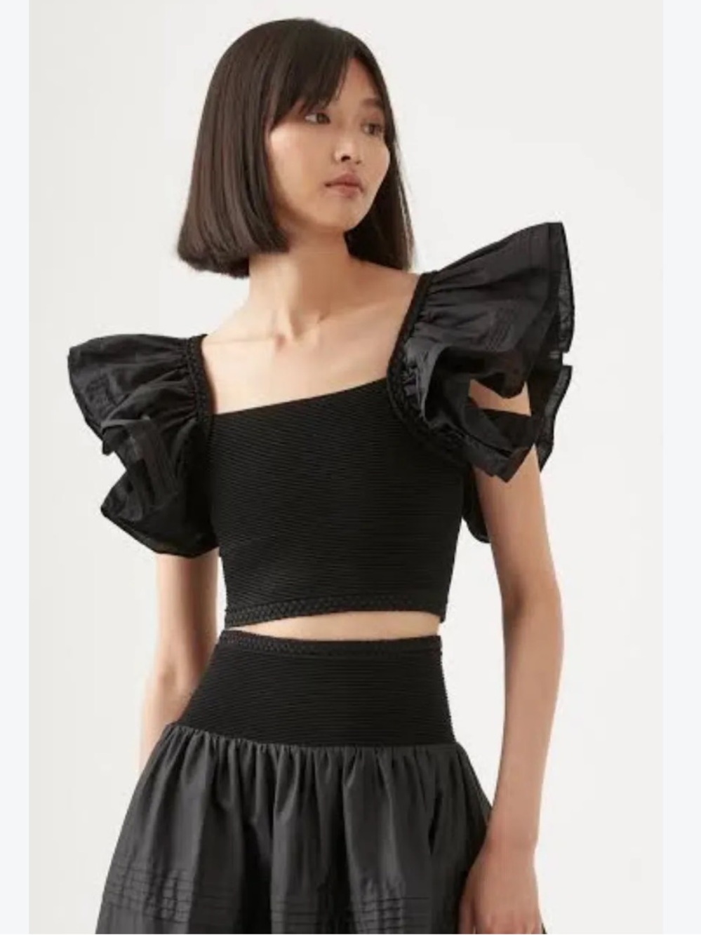 Line & Dot Mara Black Statement Sleeve Crop Top
